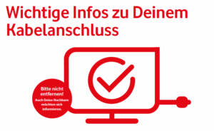 Karikatur von einem Fernseher mit einem Kabelanschluss in Vodafone rot